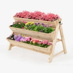 Costway 3 Tier Wooden Vertical Raised Garden Bed W/Storage Shelf, Side Hook & Liners -Costway GUEST b873e8ea 7f4f 4279 a6b1 4dc4422f7904