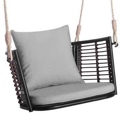 Costway Patio Hanging Rattan Basket Chair Swing Hammock Chair With Seat Cushion Navy/Grey/Beige 12 Costway Patio Hanging Rattan Basket Chair Swing Hammock Chair With Seat Cushion Navy/Grey/Beige - Image 10