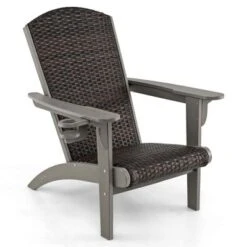 Costway Patio Adirondack Chair With Rattan Padded Seat Wide Armrests & Hidden Cupholder Black/Brown/Gray/White -Costway GUEST b885106c 1d41 446e 9bab bd086938768b