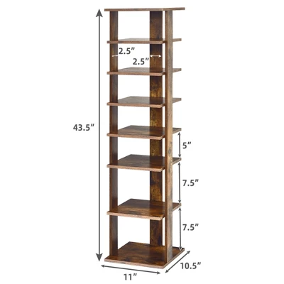 Costway 7-Tier Shoe Rack Free Standing Shelf Storage Tower Rustic Brown 4 Costway 7-Tier Shoe Rack Free Standing Shelf Storage Tower Rustic Brown - Image 2