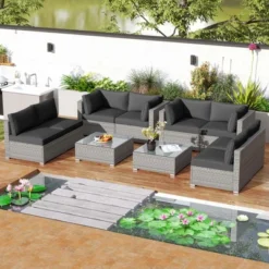 Costway 5/10 PCS Outdoor Patio Sectional Sofa Couch PE Rattan Conversation Set Black/Gray -Costway GUEST b8b3898f 76e0 4204 8c0e c0c3c38b7fbe