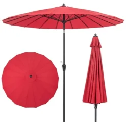 Costway 9 FT Patio Round Market Umbrella With Push Button Tilt, Crank Handle, Vented Top Tan/Navy/Wine/Turquoise -Costway GUEST b8be49f2 4c01 4b00 ac14 2978bdc3dd0f