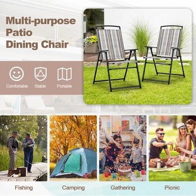 Costway 2pcs Patio Folding Sling Chairs Dining Armrest Backrest Outdoor Portable 6 Costway 2pcs Patio Folding Sling Chairs Dining Armrest Backrest Outdoor Portable - Image 4