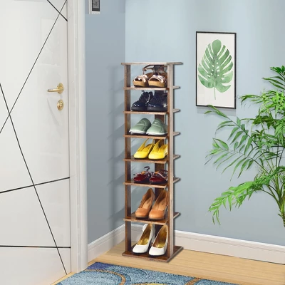 Costway 7-Tier Shoe Rack Free Standing Shelf Storage Tower Rustic Brown 11 Costway 7-Tier Shoe Rack Free Standing Shelf Storage Tower Rustic Brown - Image 9