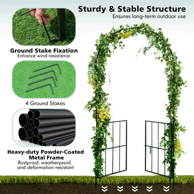 Costway Garden Arch Arbor Trellis With Gate 7.5 Ft Patio Archway Pergola For Wedding 9 Costway Garden Arch Arbor Trellis With Gate 7.5 Ft Patio Archway Pergola For Wedding - Image 7