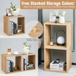 Costway 2PCS Stackable Storage Cube Free-standing Storage Organizer Bookcase For Bedroom White/Natural -Costway GUEST ba1b454d 7d51 4597 9545 6b87267accbb