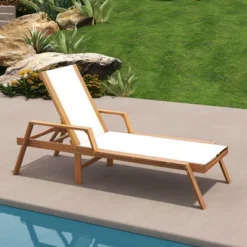 Costway 1/2 PCS Outdoor Chaise Lounge With Adjustable 5-position Backrest Solid Wood Frame