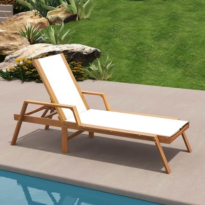 Costway 1/2 PCS Outdoor Chaise Lounge With Adjustable 5-position Backrest Solid Wood Frame 3 Costway 1/2 PCS Outdoor Chaise Lounge With Adjustable 5-position Backrest Solid Wood Frame