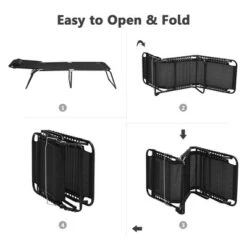 Costway Folding Beach Lounge Chair Heightening Design Patio Lounger W/ Pillow BlackGrey -Costway GUEST ba711a31 af62 4d63 96f4 fcc9f727ae89