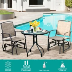 Costway 3PCS Patio Bistro Furniture Set Rocking Glider Chair Glass Table -Costway GUEST baa4723a 14b5 411a 8b6f e7bc4bedac2a