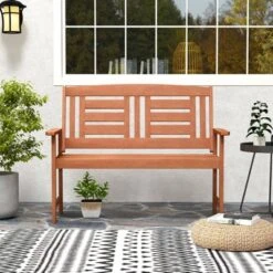 Costway Outdoor Solid Wood Loveseat With Inclined Backrest & Slatted Seat Teak Painting -Costway GUEST badd7a1f 78d6 4b5a 9dcd 17a8c3b2a887