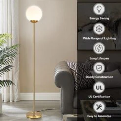 Costway 67'' Frosted Glass Globe Floor Lamp W/ 9W LED Bulb For Living Room Bedroom Office 16 Costway 67'' Frosted Glass Globe Floor Lamp W/ 9W LED Bulb For Living Room Bedroom Office -Costway GUEST baeabc3c 94e6 490d 826e 65c3f1ea31ae