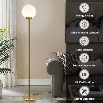 Costway 67'' Frosted Glass Globe Floor Lamp W/ 9W LED Bulb For Living Room Bedroom Office 8 Costway 67'' Frosted Glass Globe Floor Lamp W/ 9W LED Bulb For Living Room Bedroom Office - Image 6