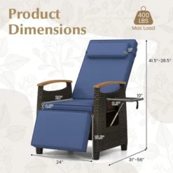 Costway 1/2 PCS Patio Wicker Recliner Chair With Adjustable Backrest Footrest Flip Side Table Navy -Costway GUEST baf977da 14e9 4cbf 8e82 04bb8dbf3cb1