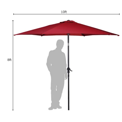 Costway 10FT Patio Umbrella 6 Ribs Market Steel Tilt W/ Crank Outdoor Garden Burgundy 6 Costway 10FT Patio Umbrella 6 Ribs Market Steel Tilt W/ Crank Outdoor Garden Burgundy - Image 4