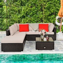 Costway 6PCS Outdoor Patio Rattan Furniture Set Cushioned Sectional Sofa Table Ottoman -Costway GUEST bb1753a0 97b0 41d2 8a3c 7dea34316b4a