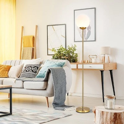 Costway 67'' Frosted Glass Globe Floor Lamp W/ 9W LED Bulb For Living Room Bedroom Office 4 Costway 67'' Frosted Glass Globe Floor Lamp W/ 9W LED Bulb For Living Room Bedroom Office - Image 2