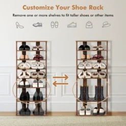 Costway Patented 7-Tier Double Rows Shoe Rack Vertical Wooden Shoe Storage Organizer Rustic White/Brown -Costway GUEST bc32ce3f a881 4571 9af0 309da5982113