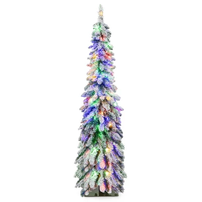 Costway 4 FT/5FT/6FT Pre-Lit Slim Christmas Tree Flocked Xmas Decoration 11 Modes 100 LED Lights 13 Costway 4 FT/5FT/6FT Pre-Lit Slim Christmas Tree Flocked Xmas Decoration 11 Modes 100 LED Lights - Image 11