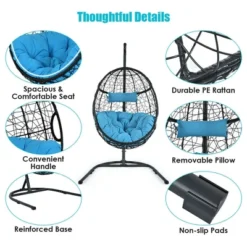 Hammock Chair With Stand Hanging Cushioned Swing Egg Chair For Indoor BlueRed -Costway GUEST bc5f4dc0 8516 40bc b1f9 d809281a4fdb