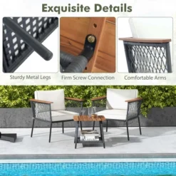 Costway 3 PCS Patio Furniture Set With 2-Tier Coffee Table Acacia Wood Armrests Tabletop -Costway GUEST bc9f5cc7 6f57 4e29 ba8b f6f4ae42ad73