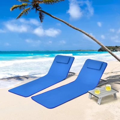 Costway 3-Piece Beach Lounge Chair Mat Set 2 Adjustable Lounge Chairs With Table BlueStripe 13 Costway 3-Piece Beach Lounge Chair Mat Set 2 Adjustable Lounge Chairs With Table BlueStripe - Image 11
