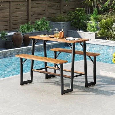 Costway Patio Picnic Table Bench Set With Acacia Wood Tabletop Benchtop Built-in Footrests 5 Costway Patio Picnic Table Bench Set With Acacia Wood Tabletop Benchtop Built-in Footrests - Image 3