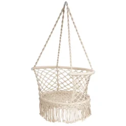 Costway Hanging Hammock Chair Macrame Swing Hand Woven Cotton Backrest -Costway GUEST bd09c62a 48c6 4fd0 88fc 5f01f740bff0