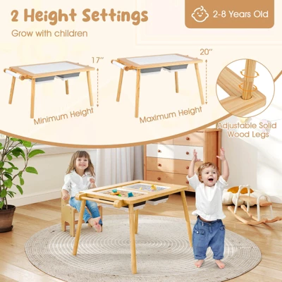 Costway Sensory Table & Chair Set For Kids 2-8 With Foldable Bins For Sand/Water & Paper White/Beige 4 Costway Sensory Table & Chair Set For Kids 2-8 With Foldable Bins For Sand/Water & Paper White/Beige - Image 2