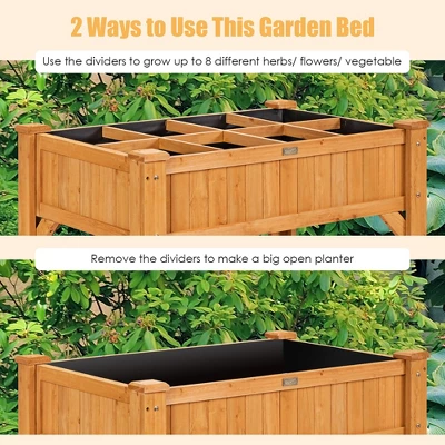 Costway 8 Grids Raised Garden Bed Elevated Planter Box Kit Wood W/Liner & Shelf 6 Costway 8 Grids Raised Garden Bed Elevated Planter Box Kit Wood W/Liner & Shelf - Image 4