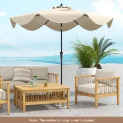 Costway 9 FT Patio Umbrella 2-Tier Market Table Umbrella With Crank Handle & 8 Ribs Beige/Navy -Costway GUEST bd74e287 9a36 485d 945d a88fa75ddf94
