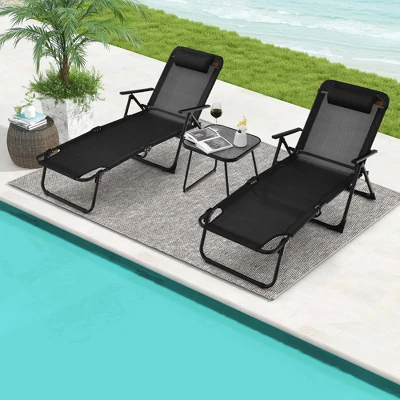 Costway 3pcs Patio Folding Chaise Lounge Chair PVC Tabletop Set Outdoor Portable Beach 12 Costway 3pcs Patio Folding Chaise Lounge Chair PVC Tabletop Set Outdoor Portable Beach - Image 10