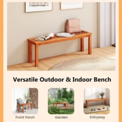 Costway 1/2 PCS 47 Inch Patio Wood Bench 2-Person Backless Bench With Slatted Seat Teak -Costway GUEST be08cf1b 7a3b 46a5 aec5 89bf8c6d83f9