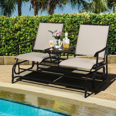 Costway 2 Person Patio Double Glider Steel Frame Loveseat Rocking With Center Table 5 Costway 2 Person Patio Double Glider Steel Frame Loveseat Rocking With Center Table - Image 3