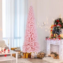 Costway 5/6/7/8 FT Artificial Pink Christmas Tree With 328/460/635/1000 Branch Tips Folding Metal Stand -Costway GUEST be773f33 c51b 49b3 90c5 e11e7c43d770