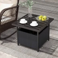 Costway Rattan Wicker Steel Side Table Outdoor Furniture Deck Garden Patio Pool Black/Gray/Brown
