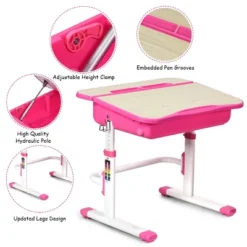 Costway Adjustable Children Study Desk Chair Set W/Winged Backrest Pink -Costway GUEST be7a4caa ff26 4ed8 b453 d85e357534a7