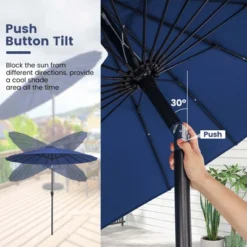 Costway 9 FT Patio Round Market Umbrella With Push Button Tilt, Crank Handle, Vented Top Tan/Navy/Wine/Turquoise -Costway GUEST be80dea6 5e24 4e9e a32a 91a81a4fd61d
