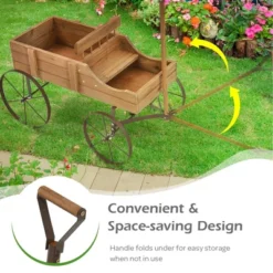 Costway Garden Plant Planter Wooden Wagon Planter W/ Wheel Garden Yard -Costway GUEST be82826a 8632 4485 a2b3 85b92bfe75c0