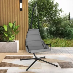 Costway Swing Chair With Stand Extra-wide And Cushioned Seat Outdoor Indoor Hanging Chair Grey/Beige 14 Costway Swing Chair With Stand Extra-wide And Cushioned Seat Outdoor Indoor Hanging Chair Grey/Beige -Costway GUEST be86f16a be0b 457f 81e7 2ea8738231ff