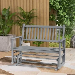 Costway Patio Glider Loveseat Chair Swing Rocking Bench With Slatted Seat & Curved Backrest White/Natural/Gray -Costway GUEST beb0df8d 6b46 4945 bf2c 8e1726cbb246