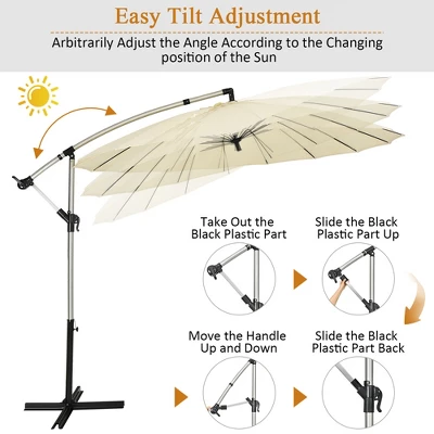 Costway 10ft Patio Offset Umbrella W/ Crank And Cross Base Aluminum 8 Costway 10ft Patio Offset Umbrella W/ Crank And Cross Base Aluminum - Image 6