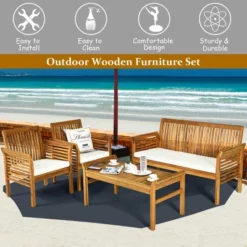 Costway 8 PCS Outdoor Acacia Wood Sofa Furniture Set Cushioned Chair Coffee Table Garden -Costway GUEST bec487a8 2efe 4bb4 9411 3759cdc87468