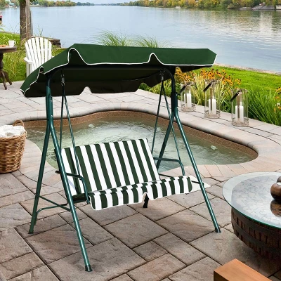Costway Loveseat Patio Canopy Swing Glider Hammock Cushioned Steel Frame Outdoor Green 3 Costway Loveseat Patio Canopy Swing Glider Hammock Cushioned Steel Frame Outdoor Green