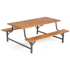 Costway Acacia Wood Patio Picnic Table Bench Set With 71'' Tabletop ＆ 2'' Umbrella Hole -Costway GUEST bef9f4cc bef0 4bff 8c0f e57c3ca81936