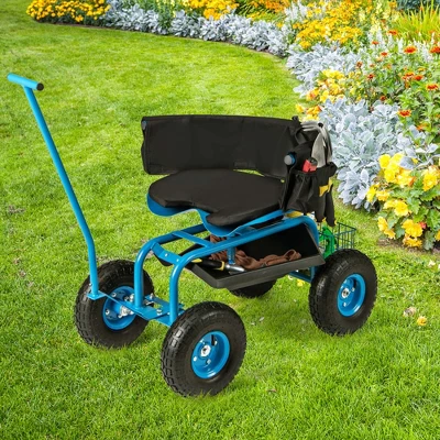Costway Rolling Garden Cart Outdoor Gardening Workseat WithAdjustable Height &Tool Storage Green/Blue/Red 5 Costway Rolling Garden Cart Outdoor Gardening Workseat WithAdjustable Height &Tool Storage Green/Blue/Red - Image 3