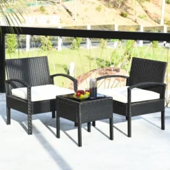 Costway 3PCS Patio Rattan Furniture Set Table & Chairs Set With Thick Cushions Garden -Costway GUEST bf53b13a eaad 4ffe 879b b8b9f7d713ad