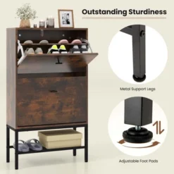 Costway Industrial Shoe Storage Cabinet With 2 Flip Drawers 1 Bottom Metal Shelf Organizer -Costway GUEST bf8661e6 1bc1 4b23 a96f f2cca34c3bf5
