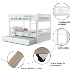 Costway Full Over Full Bunk Bed Platform Wood Bed W/ Trundle & Ladder Rail Brown/White -Costway GUEST bfe49d18 d1e6 4152 8f17 7d1866dcbc26