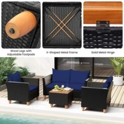 Costway 8 PCS Wicker Patio Furniture Set With Removable Cushions Storage Coffee Table Navy/Gray -Costway GUEST bffc1b10 95d9 4135 8405 7975f334b4c4